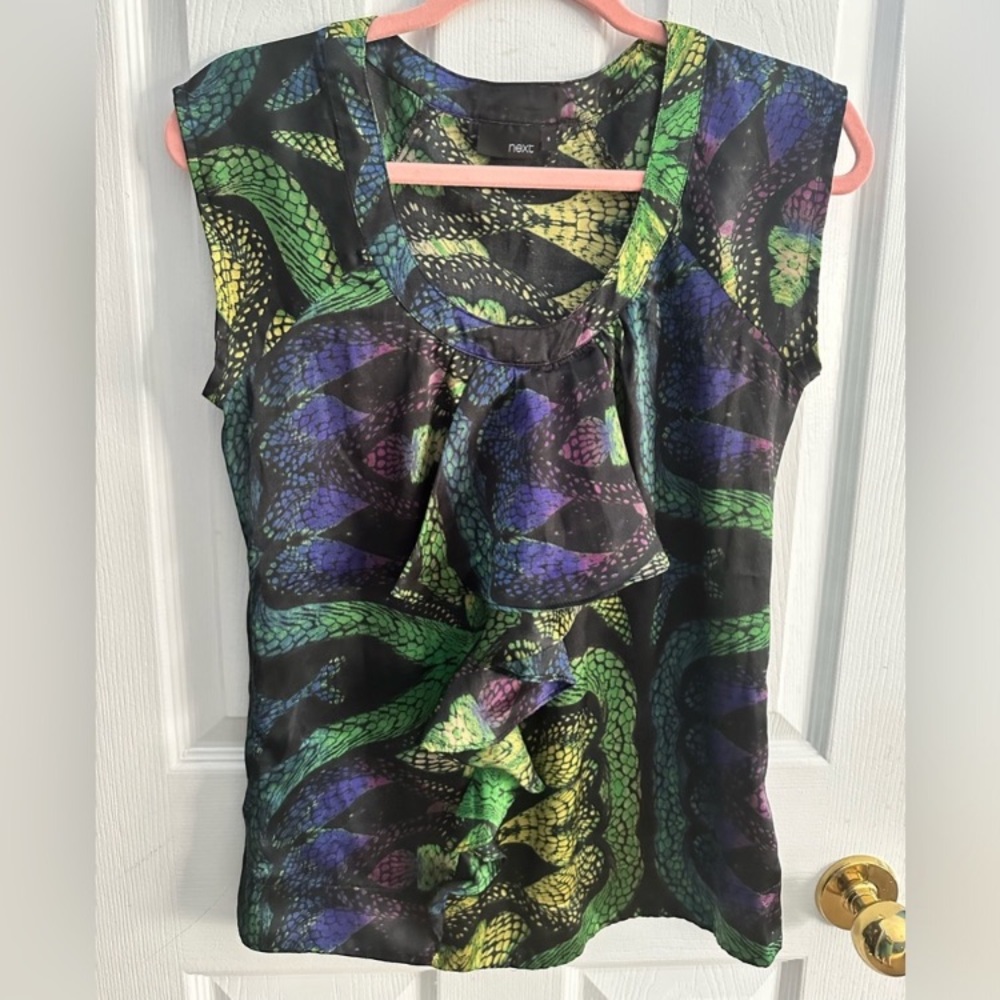 Snakeskin Print Pattern Sleeveless Ruffle Top